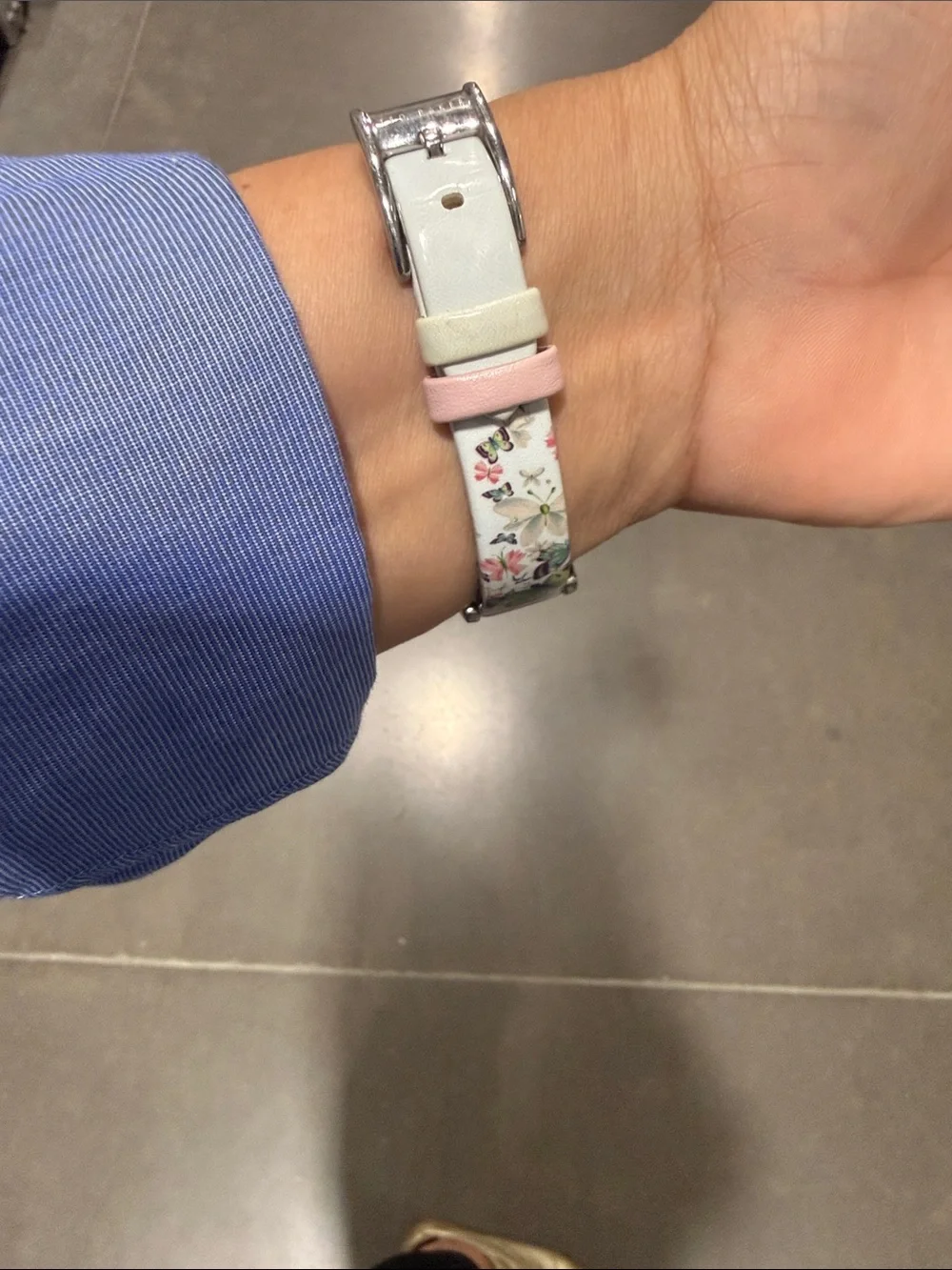 Ted Baker Silver Dial Watch with White Floral Strap
